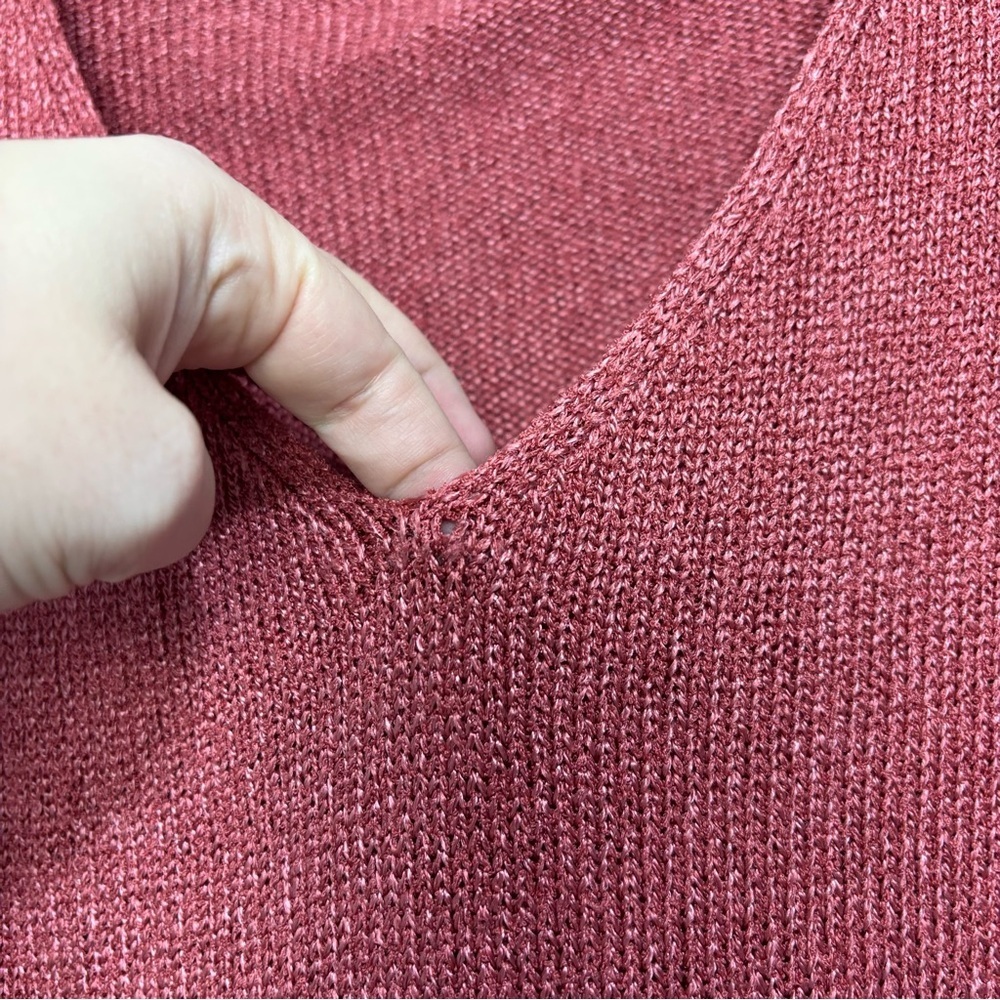 Eileen Fisher V Neck Women's Large Sweater Salmon Coral Silk Rayon - Picture 3 of 12